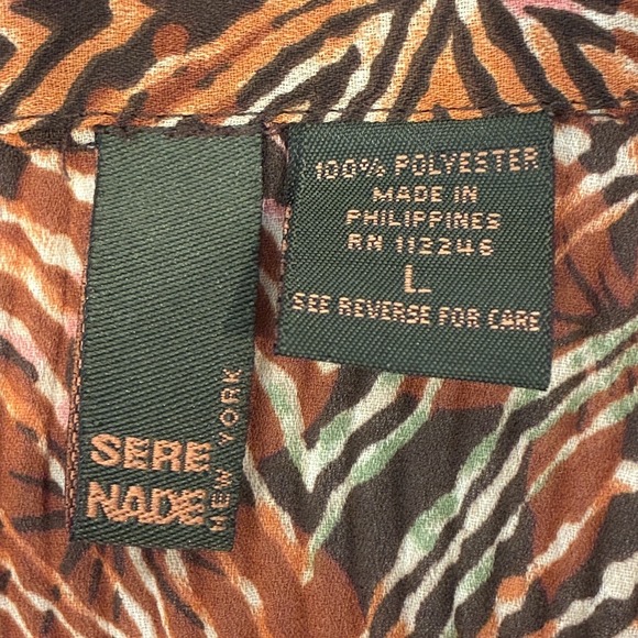 Sere Nade New York Accordion‎ Pleated Flare Sleeve Blouse Sz L Brown Geo Office - Picture 7 of 10